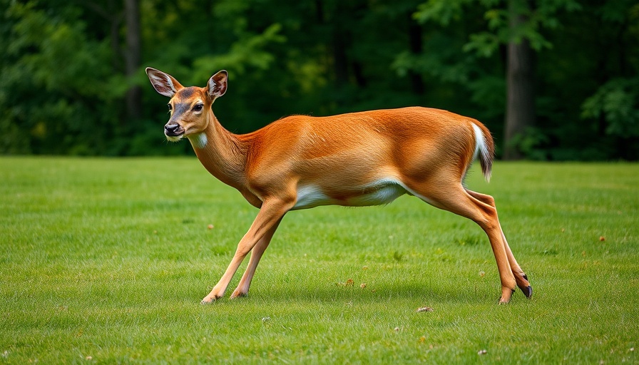 Alert deer walking on lawn in forest, Stop Deer Eating Plants.
