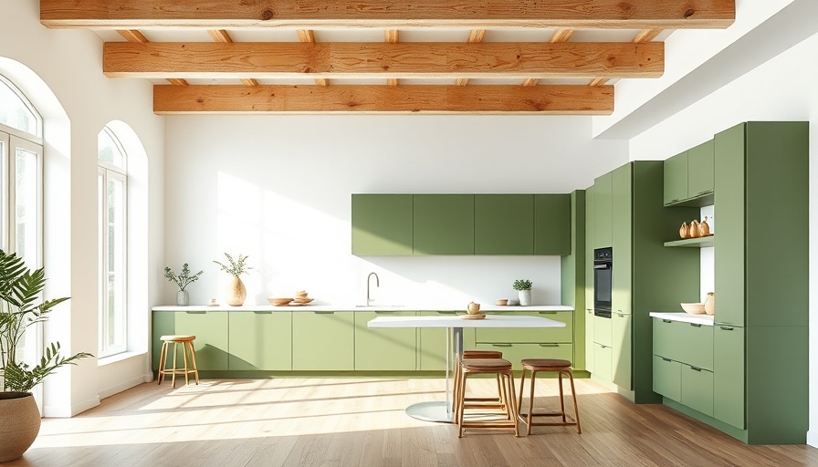 Minimalist green kitchen design highlighting natural materials