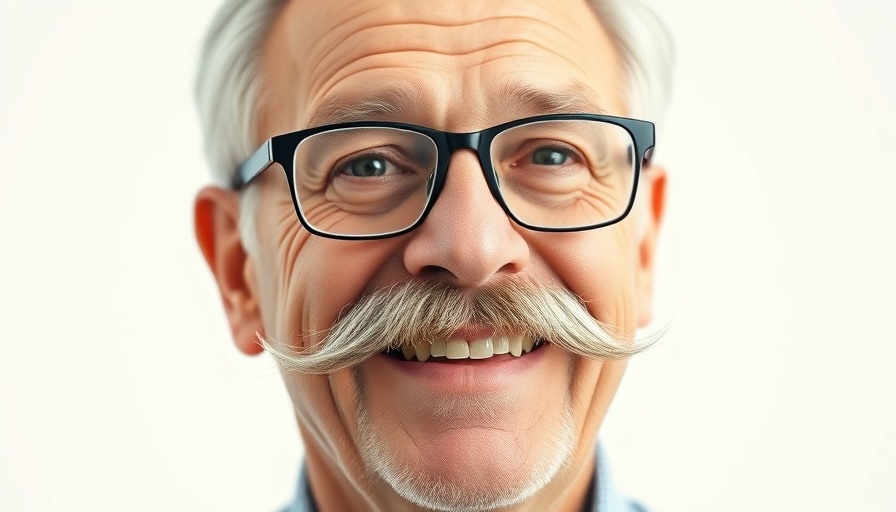 Friendly man with glasses smiling warmly, plain background.