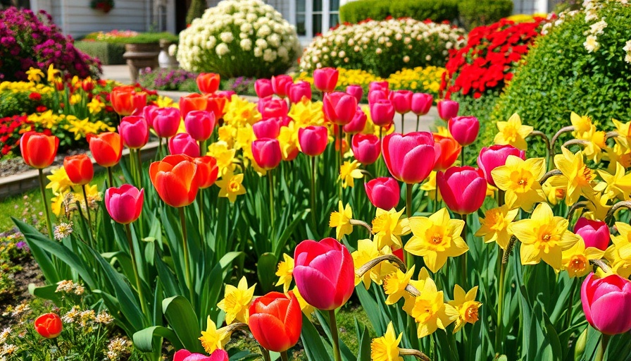 Vibrant garden with tulips and daffodils for Spring Gardening Tips for Homeowners.
