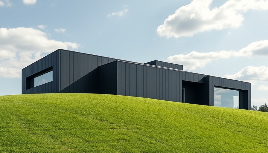 Modern minimalist house exterior with dark facade.