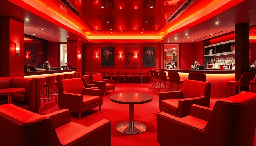 Stylish red lounge with Sasha Bikoff MSG makeover.