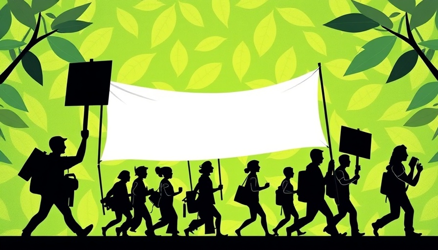 Abstract illustration of protest with banner representing food sovereignty and farming struggles.