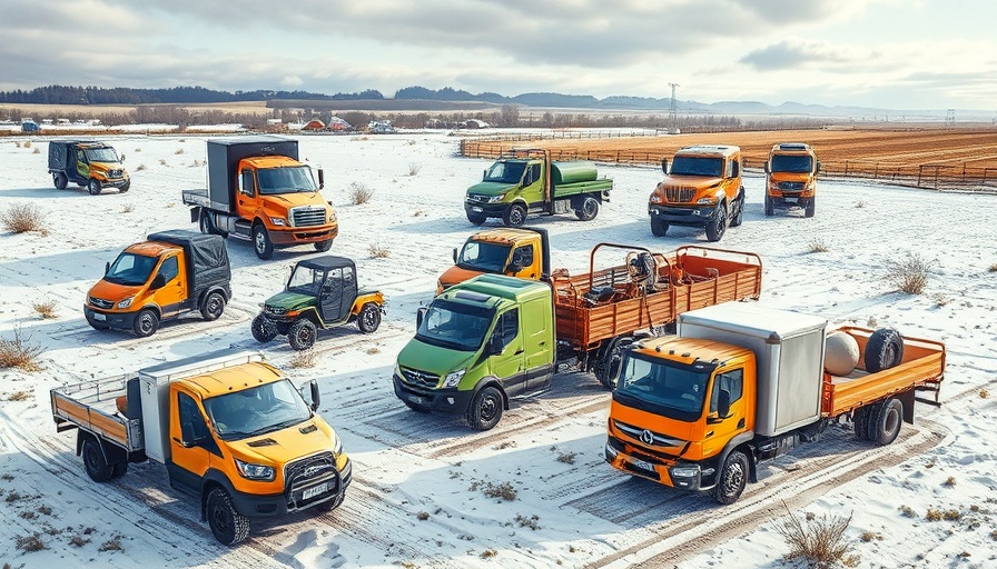 Trucks, Trailers, UTVs, and ATVs used for landscaping in varied terrain.