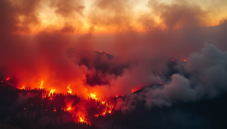 Polk County wildfires evacuation scene with burning forest at dusk.
