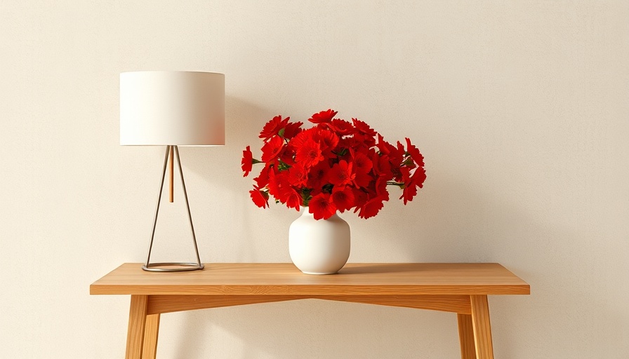 Minimalist table with lamp and flowers showcasing Spring Design Trends 2025.