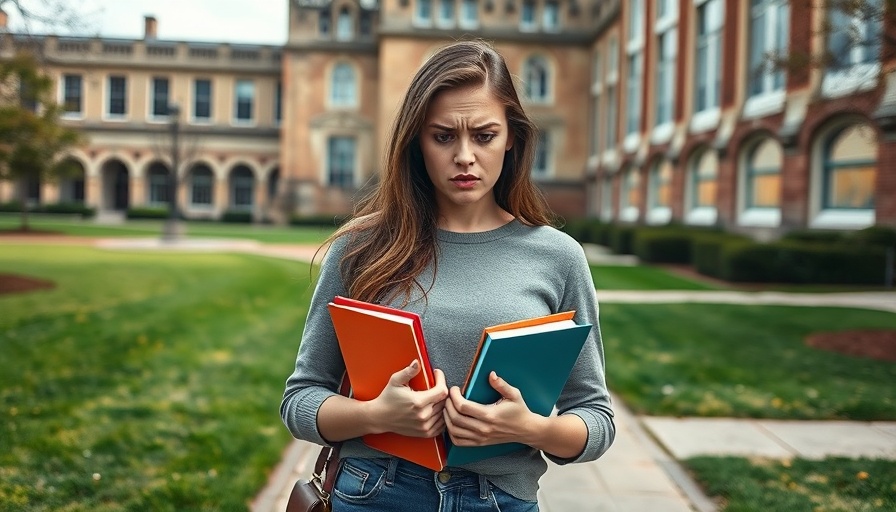 Frustrated student standing outside college highlighting unfair college prices