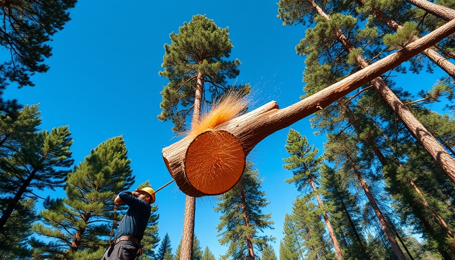 Northern California Arborist cutting tree in forest.