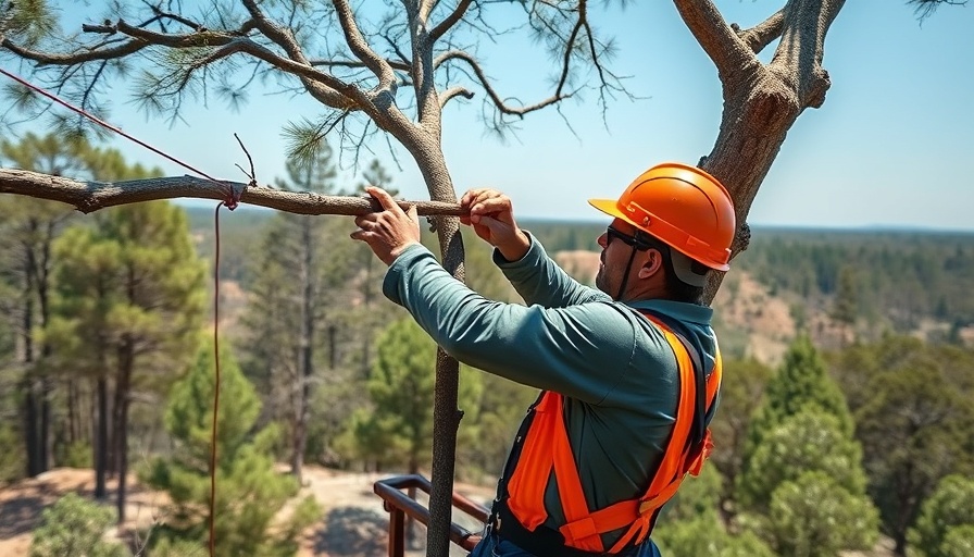 Tree trimming techniques for homeowners, arborist with safety gear trimming a branch.
