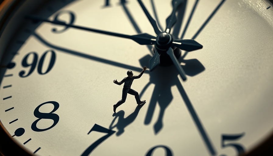 Miniature figure on clock face representing optimal workweek length.