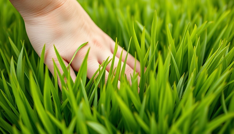 Hand touching lush green grass at Cornell Turf Show.