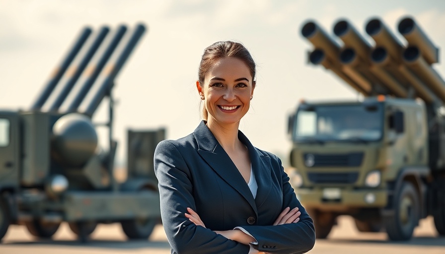 UK defence spending boost, woman near military equipment.