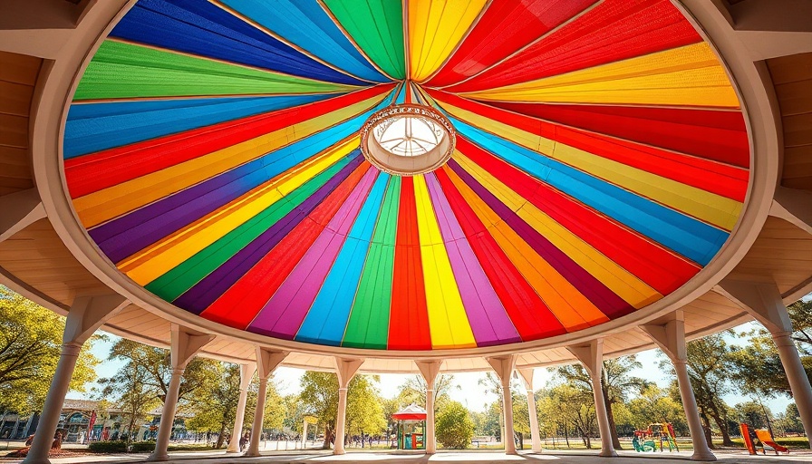 Colorful pavilion renovation in Mexico City park.