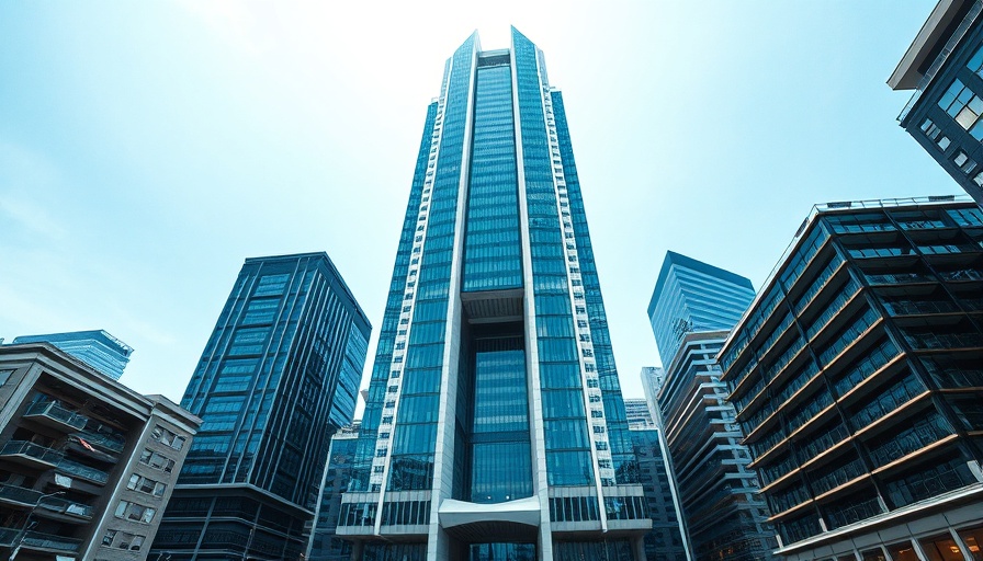 Futuristic skyscraper design under clear blue sky.