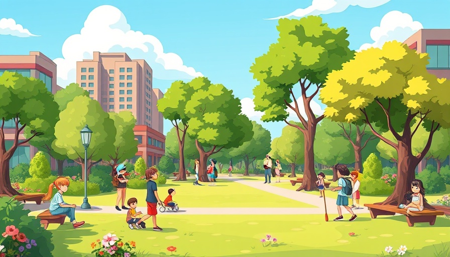 Illustrative urban park scene showing benefits of investing in green space.