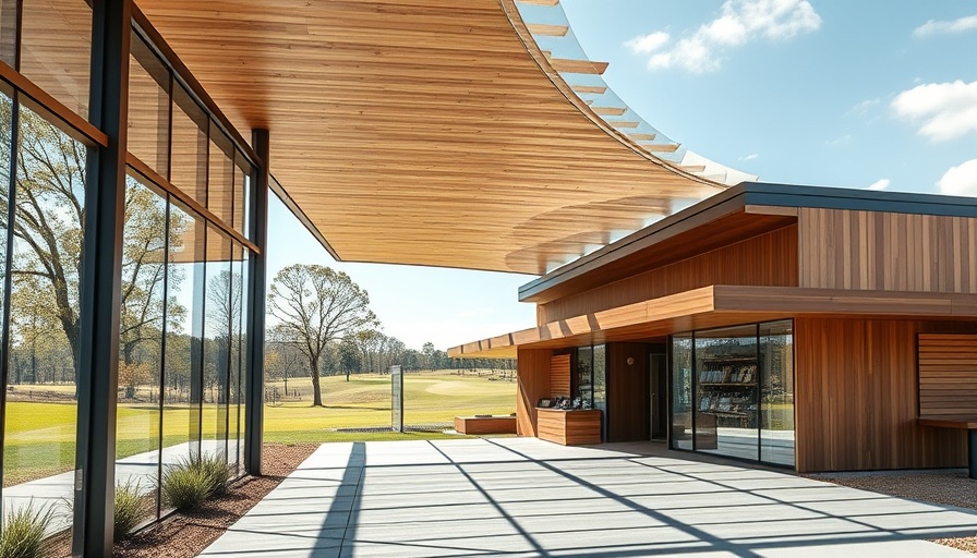 Modern golf store design inspired by nature with large glass walls.