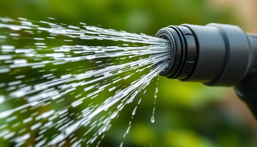 Close-up of garden hose spraying water, ideal for best time to water plants.