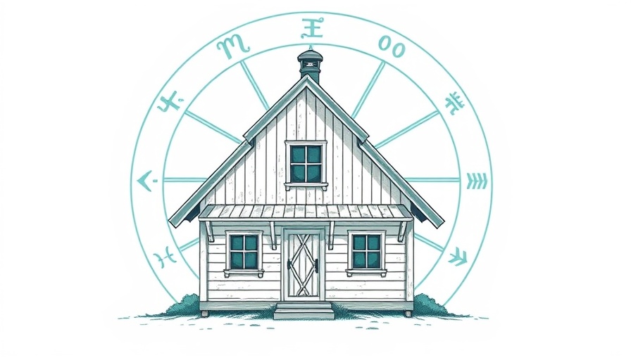 Stylized tiny house with zodiac wheel background, Costco Tiny House by Zodiac Sign.