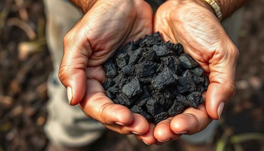 Hands holding biochar, illustrating benefits for garden.