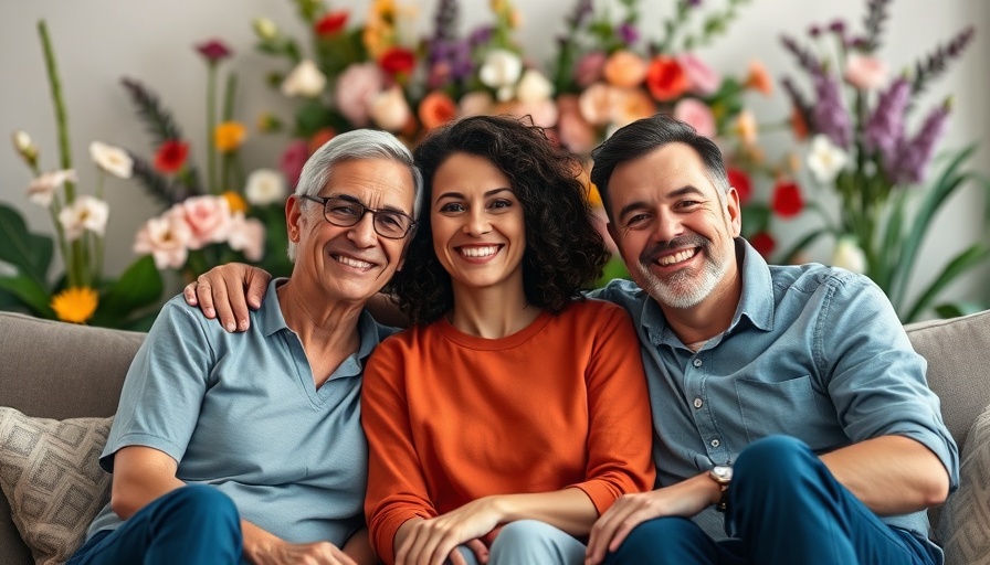 Co-Parenting Insights from Heather Rae El Moussa: Three people smiling on a couch.