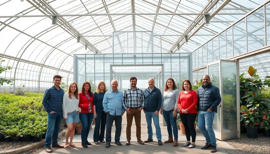 Group at horticultural greenhouse complex renovation entrance.