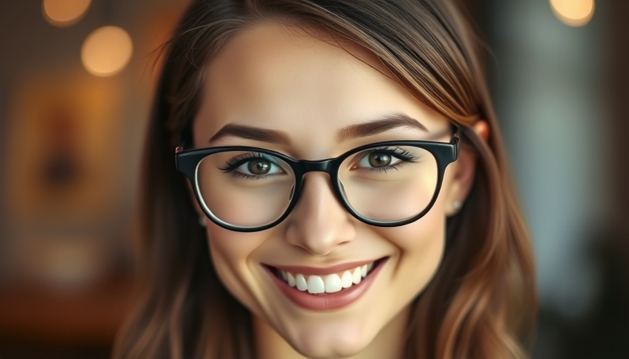 Smiling young woman with glasses in a warm indoor setting