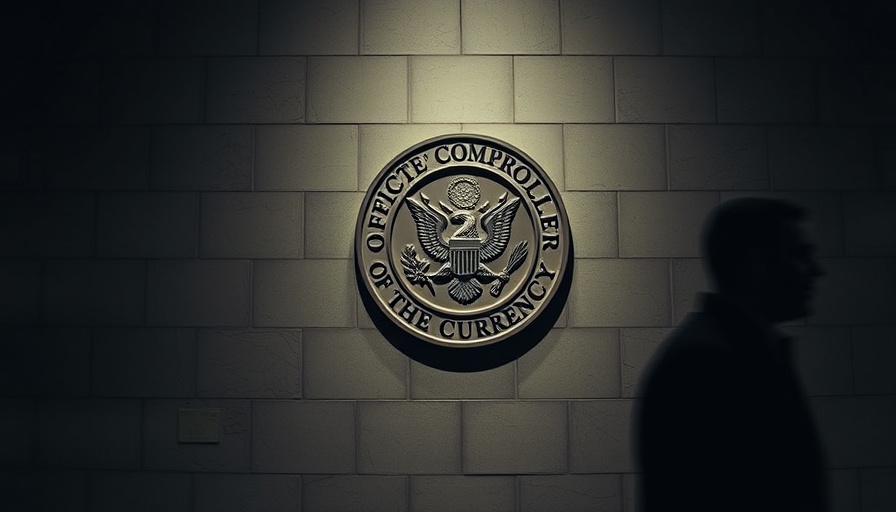 OCC emblem on wall with shadowed figure in foreground.