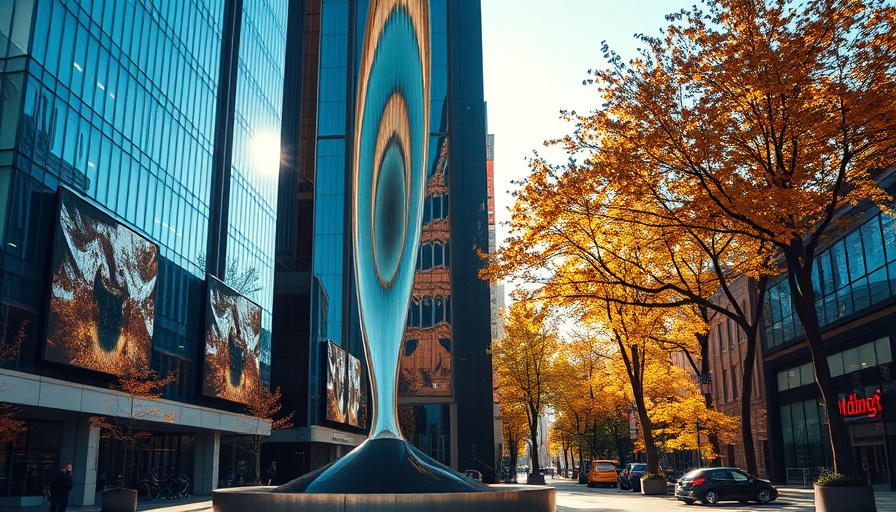 Reflective sculpture outside a museum in Charlotte, autumn day.
