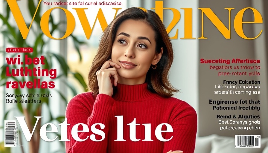 Portrait of a woman on magazine cover with dynamic elements.