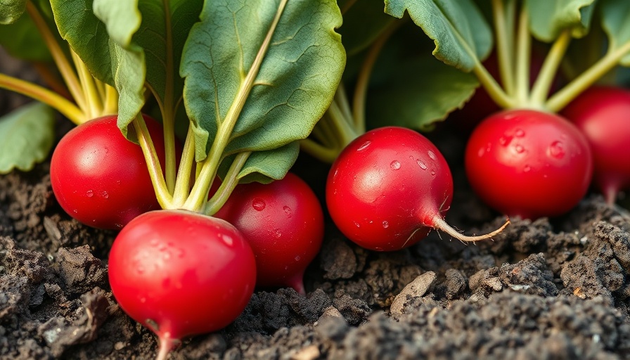 Vibrant radishes in soil, perfect for spring planting.