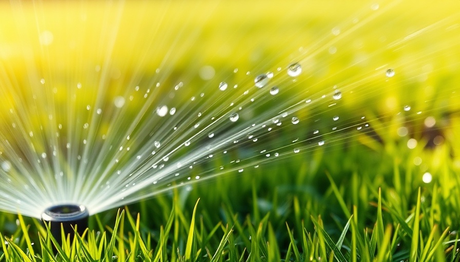 Turn on sprinkler system in spring on a lush lawn with sunlight.