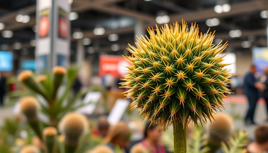 Odd plant at the Philadelphia Flower Show, spherical and spiky in a display.