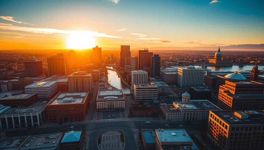 Aerial view of Sacramento at sunset reflecting cost of living.
