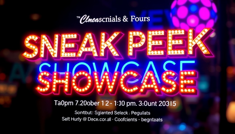Vibrant neon graphic promoting Sneak Peek Showcase tickets.