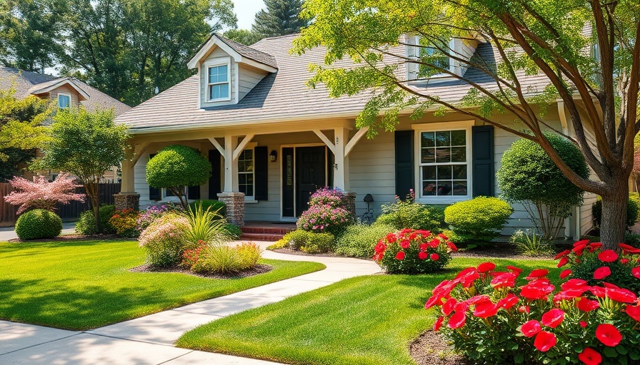 House with vibrant garden showcasing spring curb appeal enhancement tips.