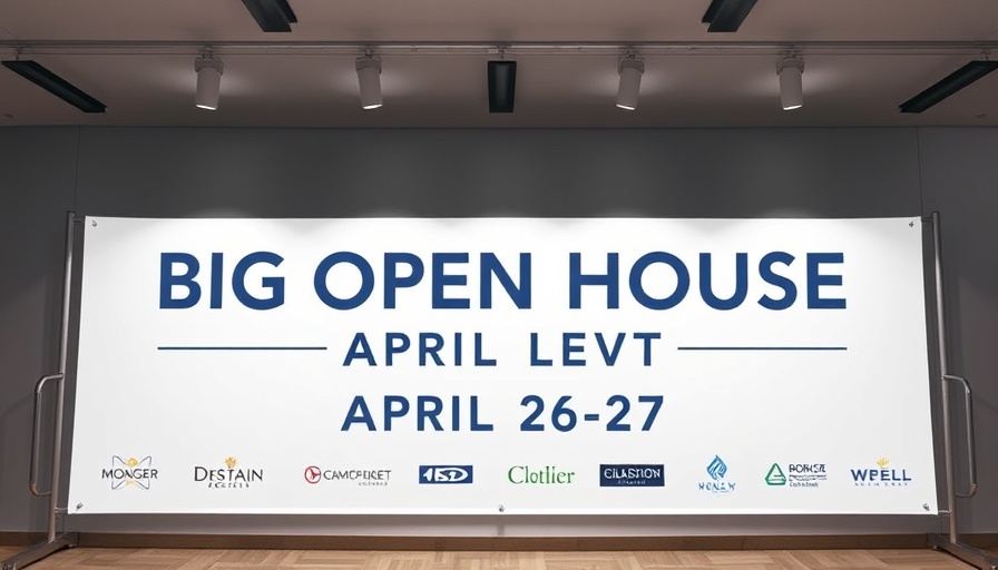Open house event promotional banner with logos and dates.