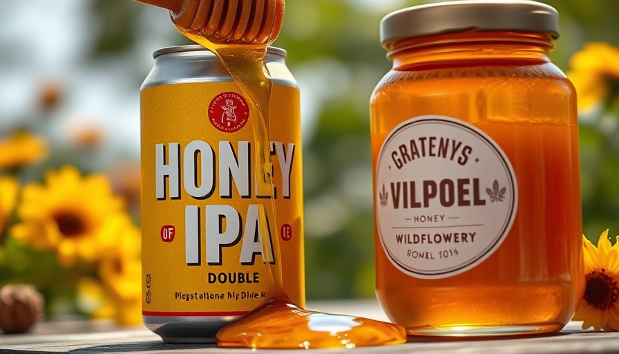 Honey Double IPA can with jar of wildflower honey at Birdsong Brewing.