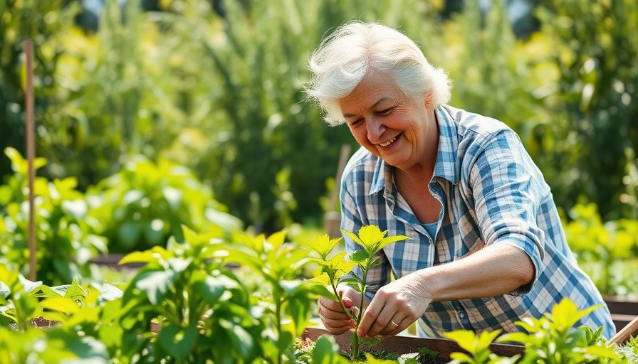 Elderly couple chaos gardening in a lush garden.