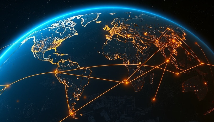Futuristic Earth trade network visualizing global trade contraction forecast 2025.
