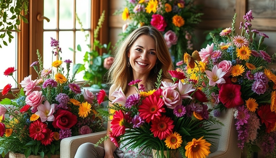 Sophia Moreno-Bunge Floral Design vibrant floral arrangement with smiling woman