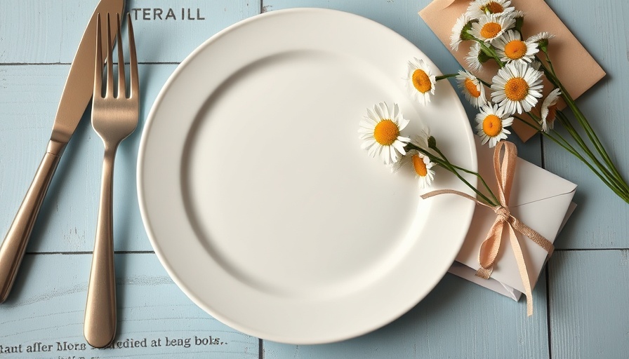 Mother's Day brunch setup with flowers and ribbon on a plate.