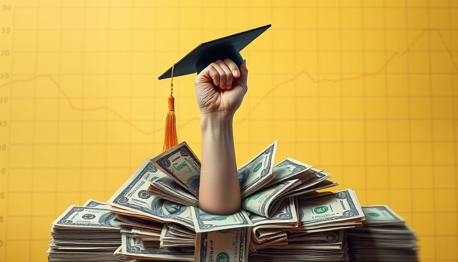 Student loan struggles depicted as arm with cap from cash hole.