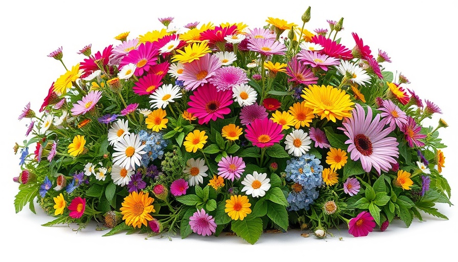 Vibrant wildflower sod on white background, showcasing blooms.