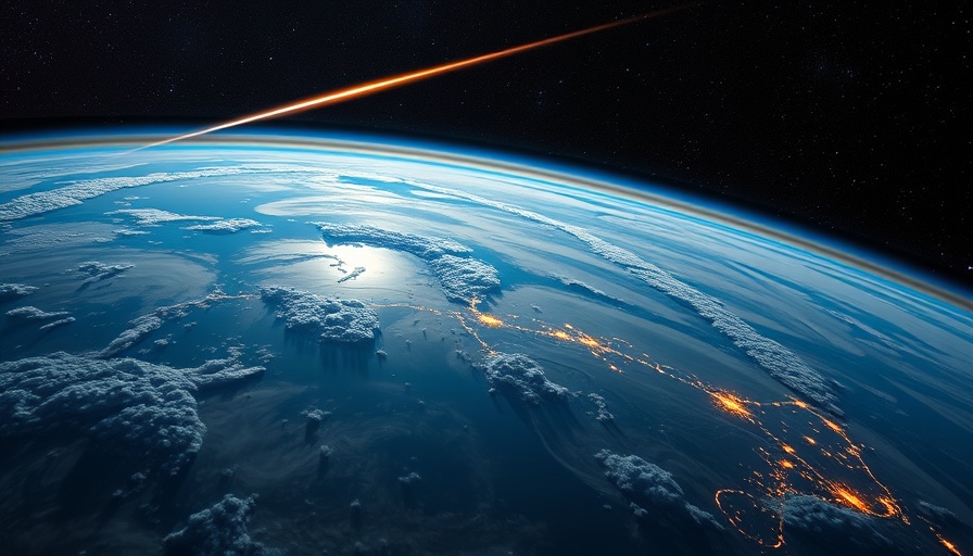 Earth from space with Lyrids meteor shower, starry sky view.