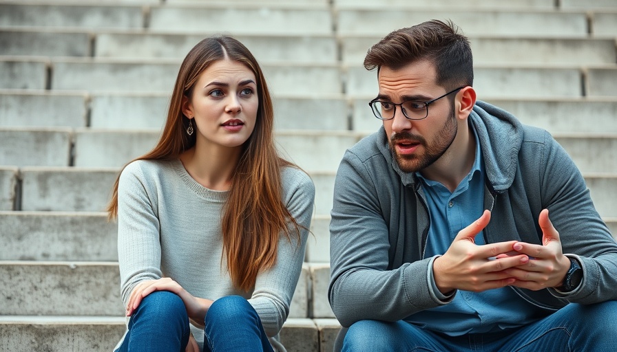 Exasperated woman and animated man on steps showing exhausting behaviors.
