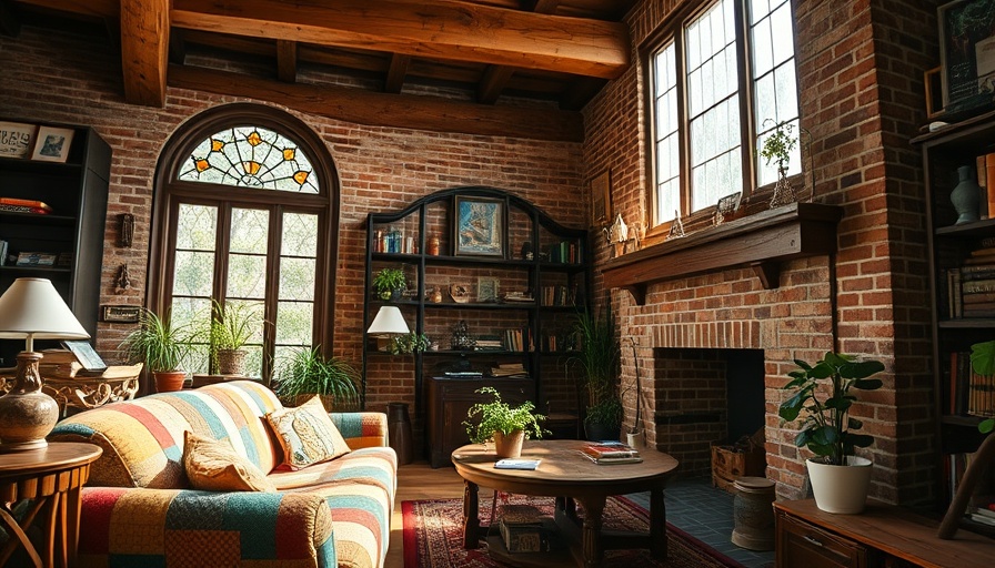 Wabi-sabi Victorian Rockaways interior with colorful sofa and plants