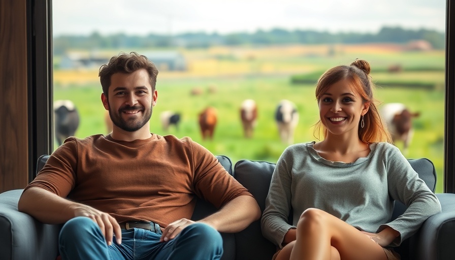 Casual couple on a couch in front of a field, showcasing Jesse Napier talent.
