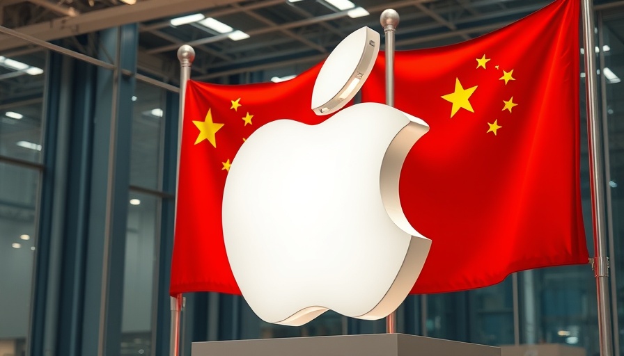 Apple logo next to Chinese flags representing production shift.