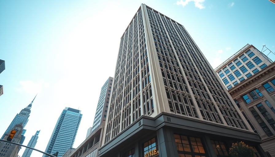 Iconic Art Deco skyscraper facade against bright sky.