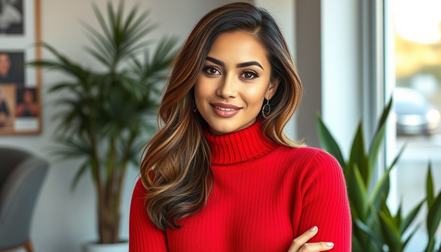 Magazine cover features confident woman in red sweater